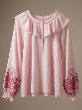 Savanna Jane Light Pink Blouse with Floral Embroidery